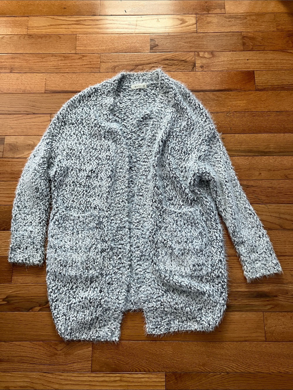 Em and Elle Women’s White and Black Fuzzy Oversized Cardigan - Medium